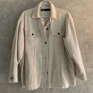 Zara Oversized Boyfriend Corduroy Jacket, Beige, Size S